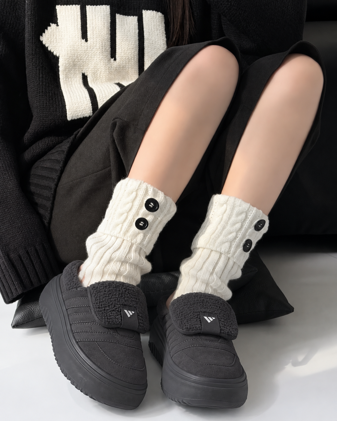 ADIDAS GRAND COURT MULE 翻鞋舌 懶人鞋 毛絨 厚底 麵包 拖鞋 三色