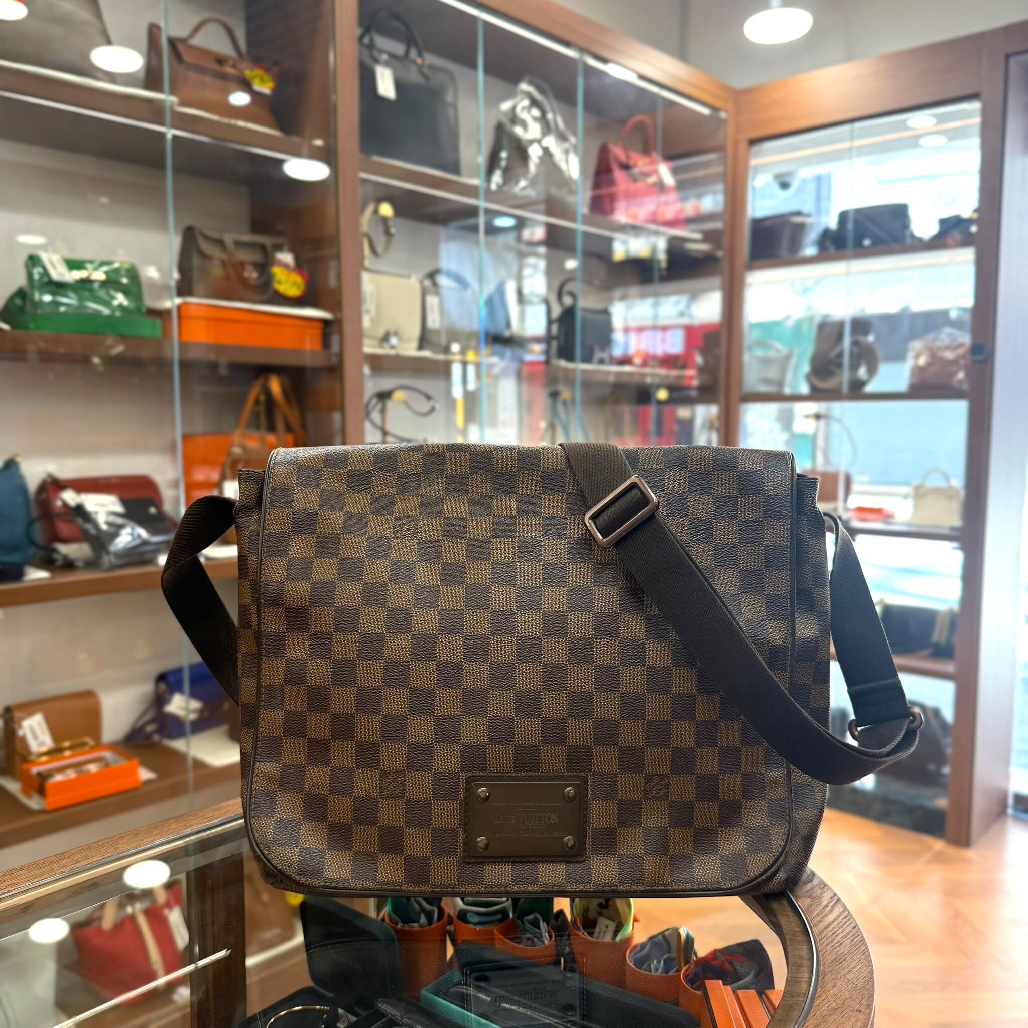 85%NEW USED LV 郵差包 棋盤格棕色大號 DAMIER EBENE BROOKLYN CA2121 #公文包