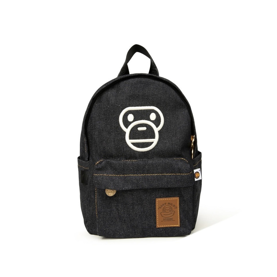A BATHING APE BABY MILO DENIM MINI BACKPACK 皮標 單寧 後背包 -W4534XXR