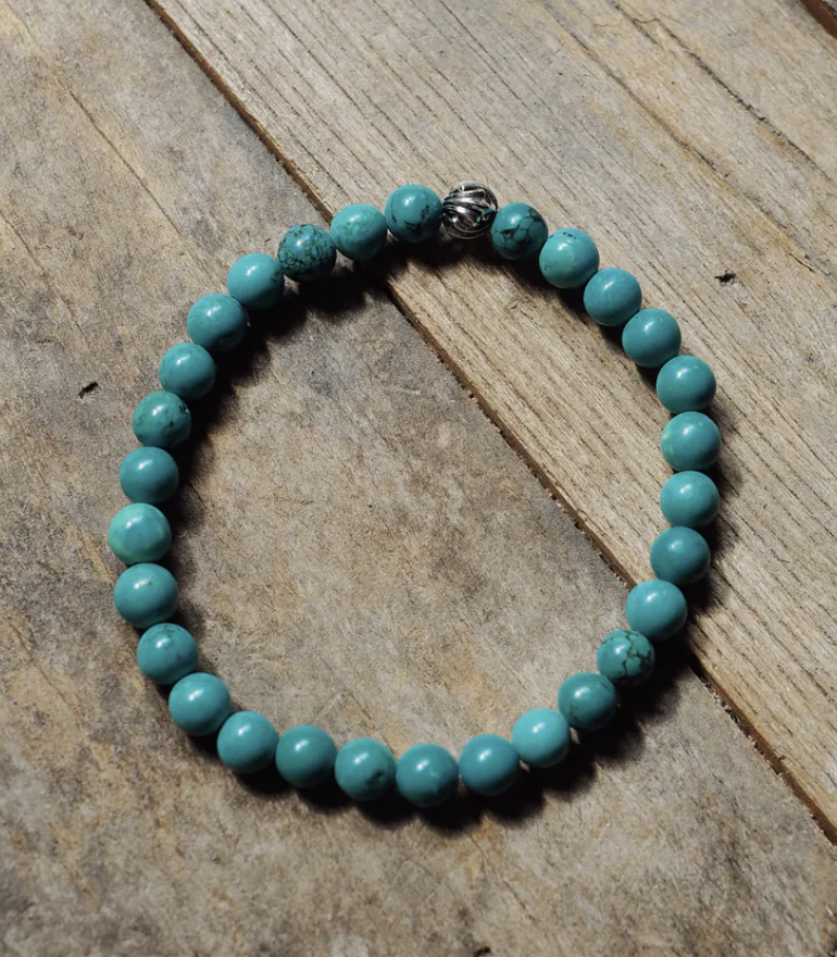 Chrome Beads w/ 6mm Turquoise Bracelet