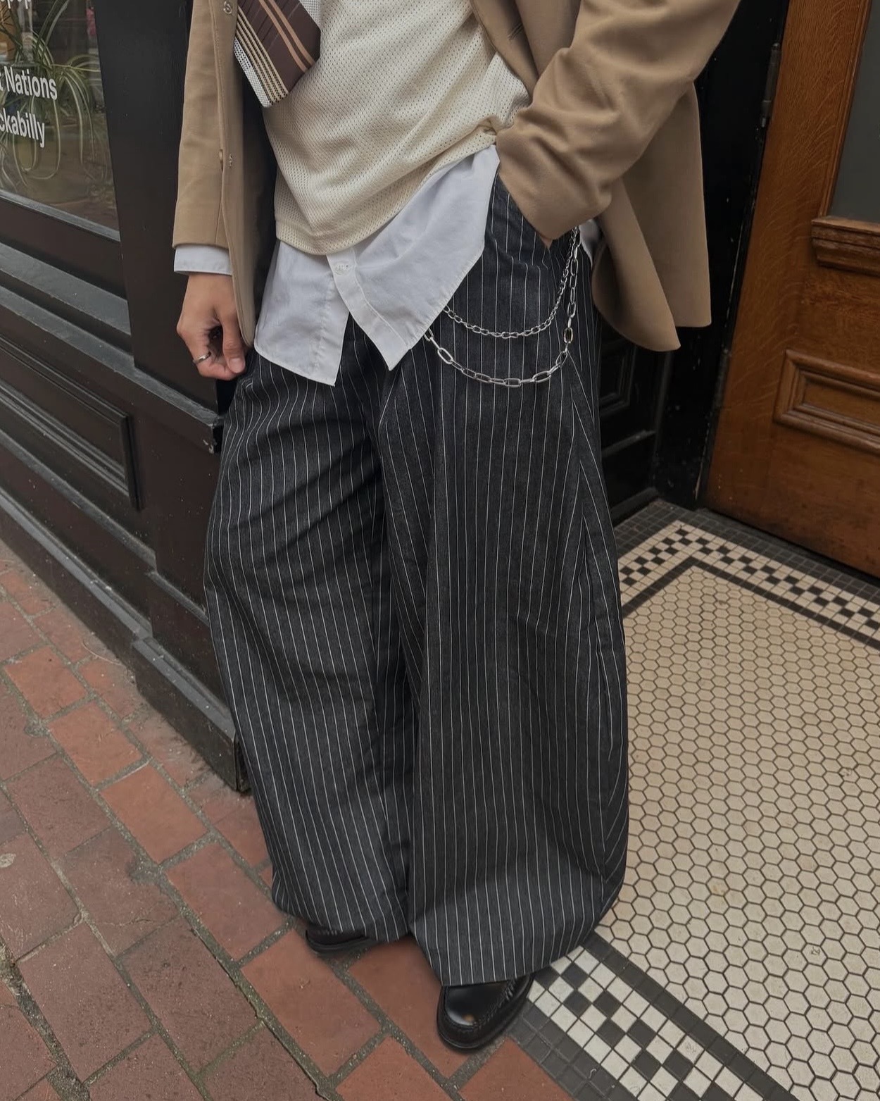 PUSH PUSH PP STRIPES PANTS 條紋 寬鬆 長褲 黑