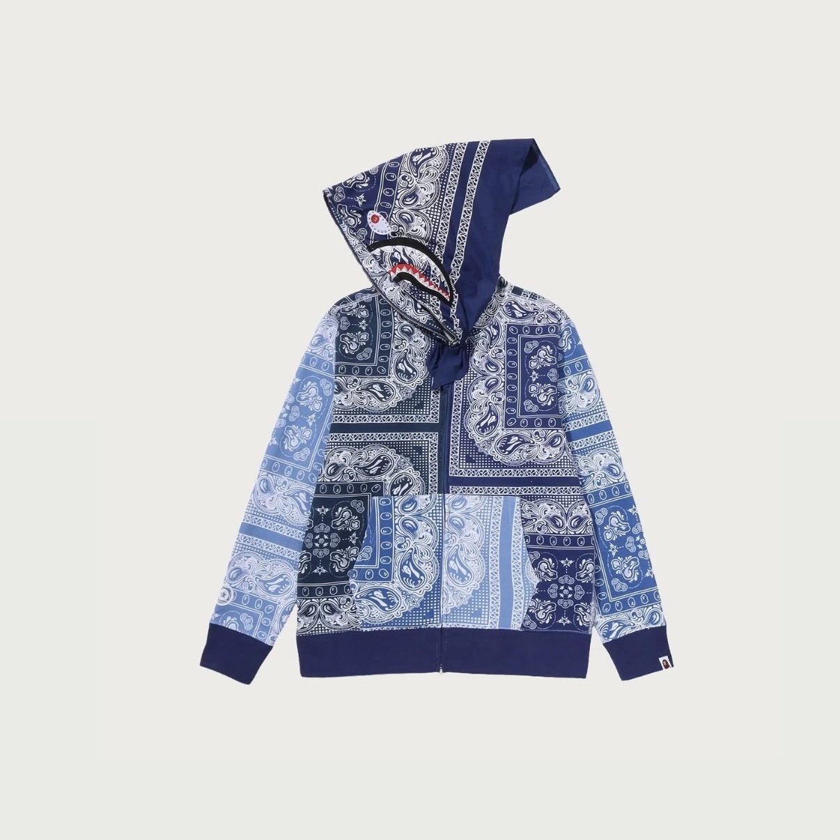 A BATHING APE BAPE PAISLEY PATTERN SHARK FULL ZIP HOODIE 變形蟲 假頭巾 鯊魚外套 藍色/深藍-1M80115323