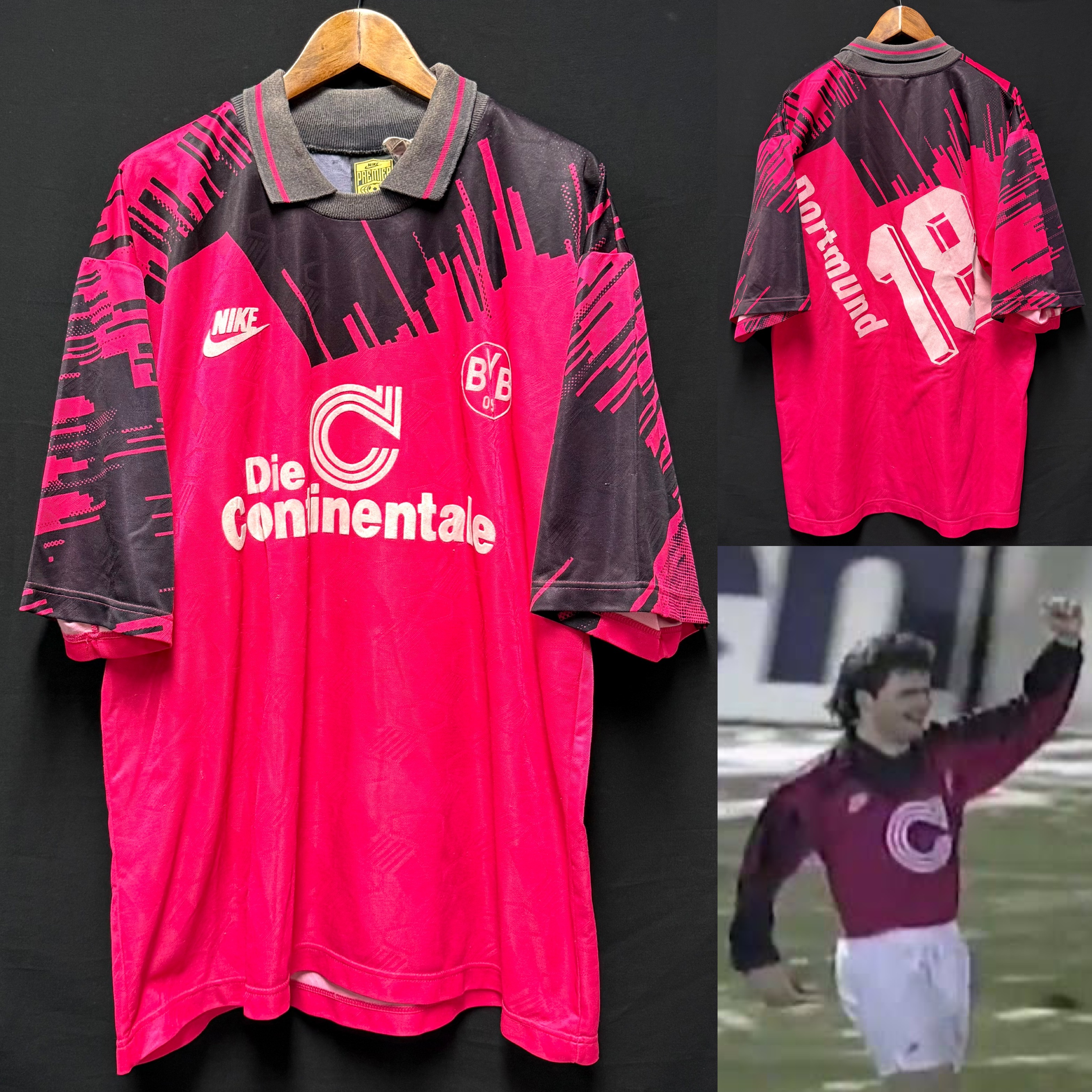 (Match Worn) Borussia Dortmund 1993-1994 Nike Pink Away Match Worn Shirt #18