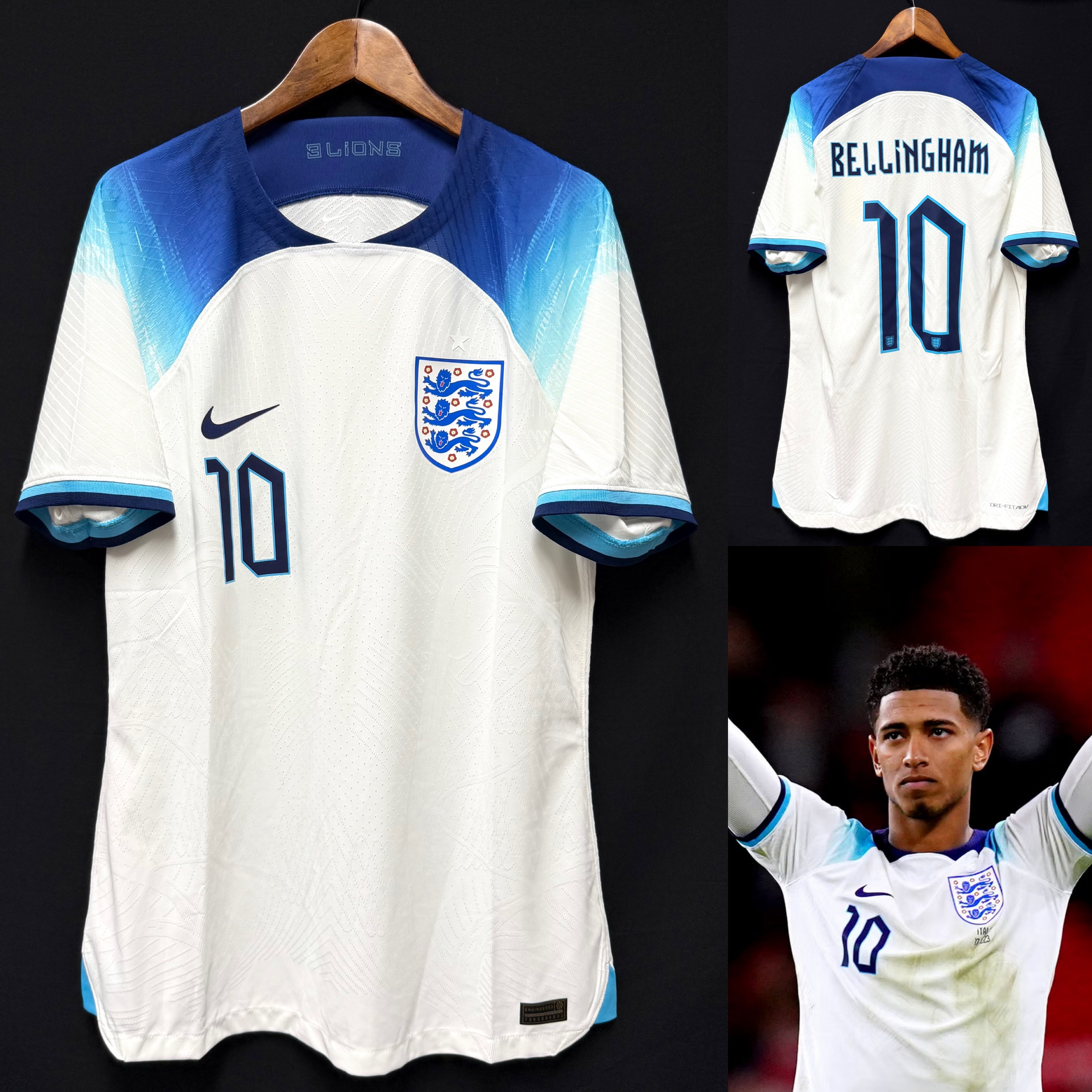 (Player Issue) England 2022-2023 Nike Home Player Issue Shirt #10 BELLINGHAM