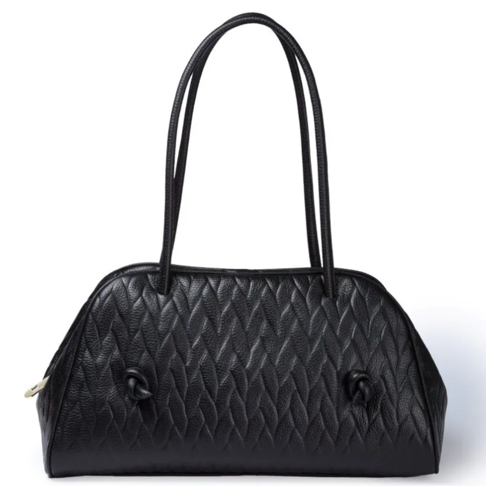 HOT-CCG0926-029 4001 ALINA-ALINA BOWLING LARGE WITH ADJUSTABLE STRAPS IN CALF LEATHER EMBOSSED BLACK (A29)