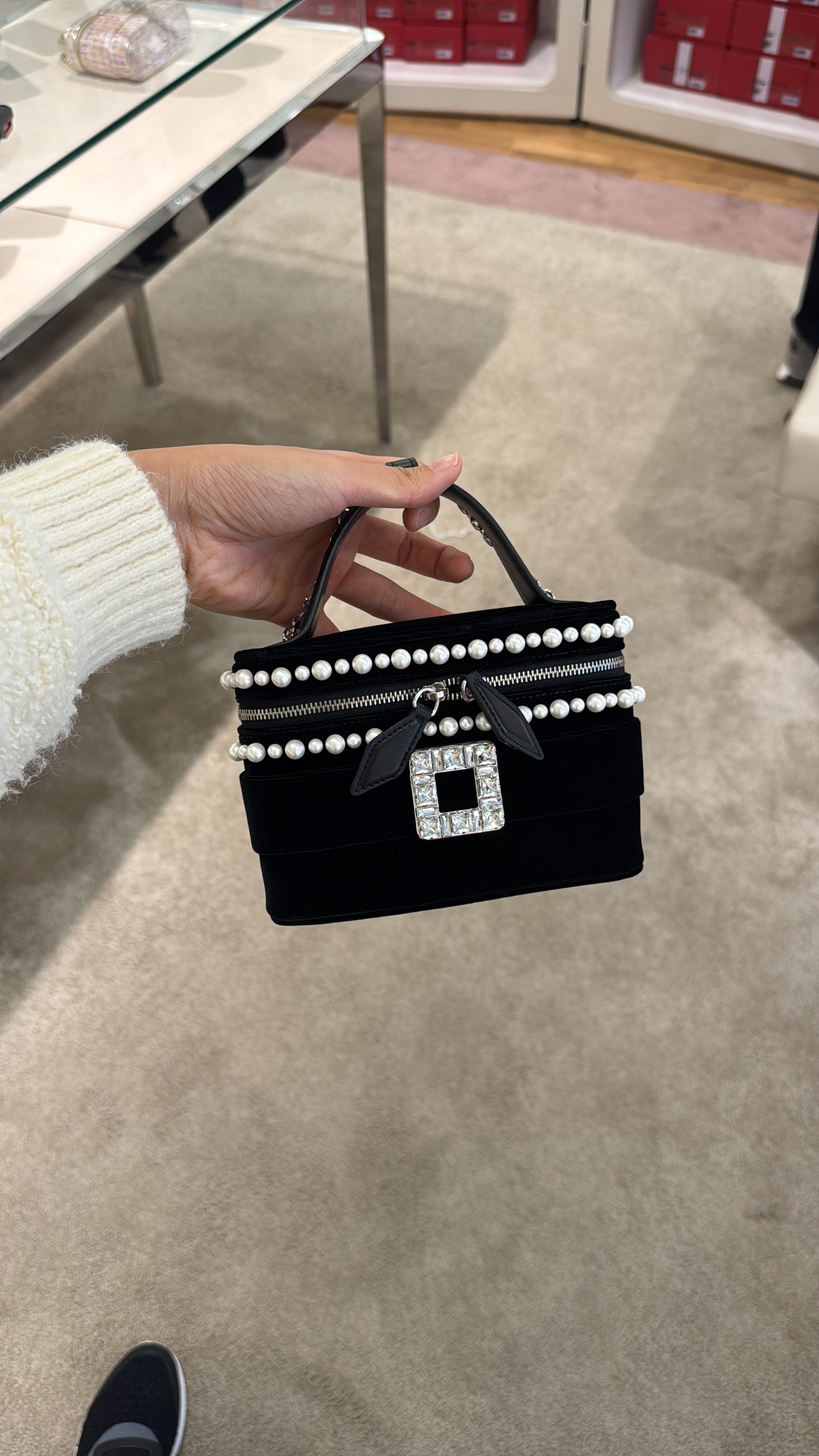 Roger Vivier velvet vanity case pearl