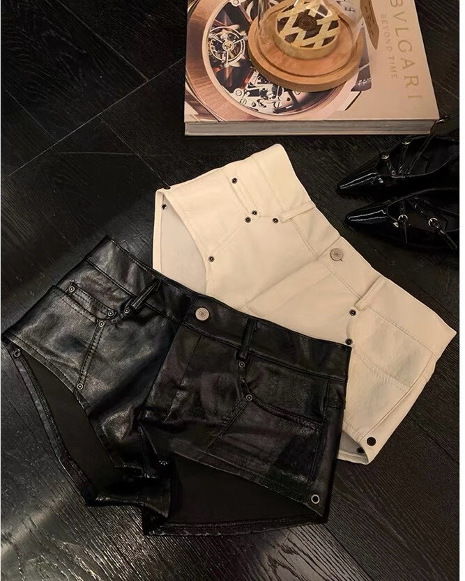 設計師家肌理紋路PU皮短褲中低腰