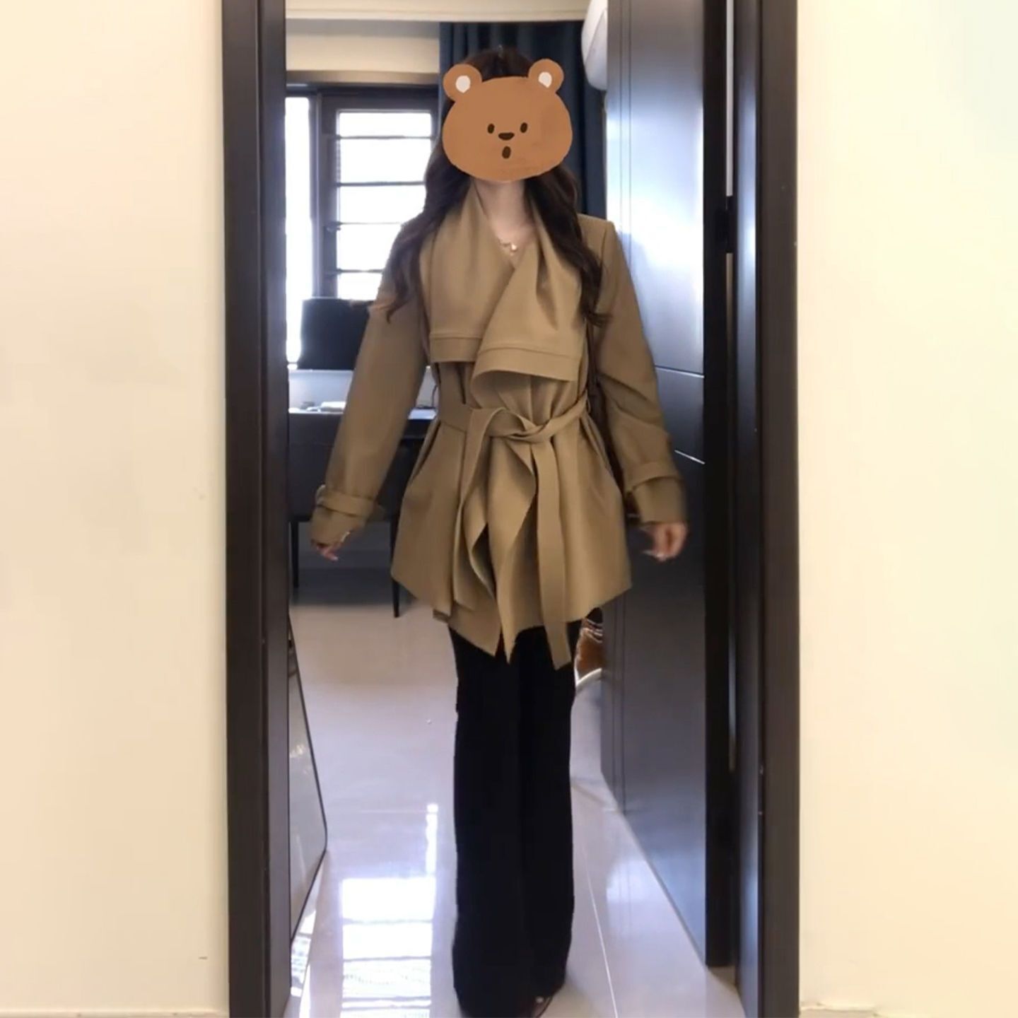 波浪翻領風衣外套