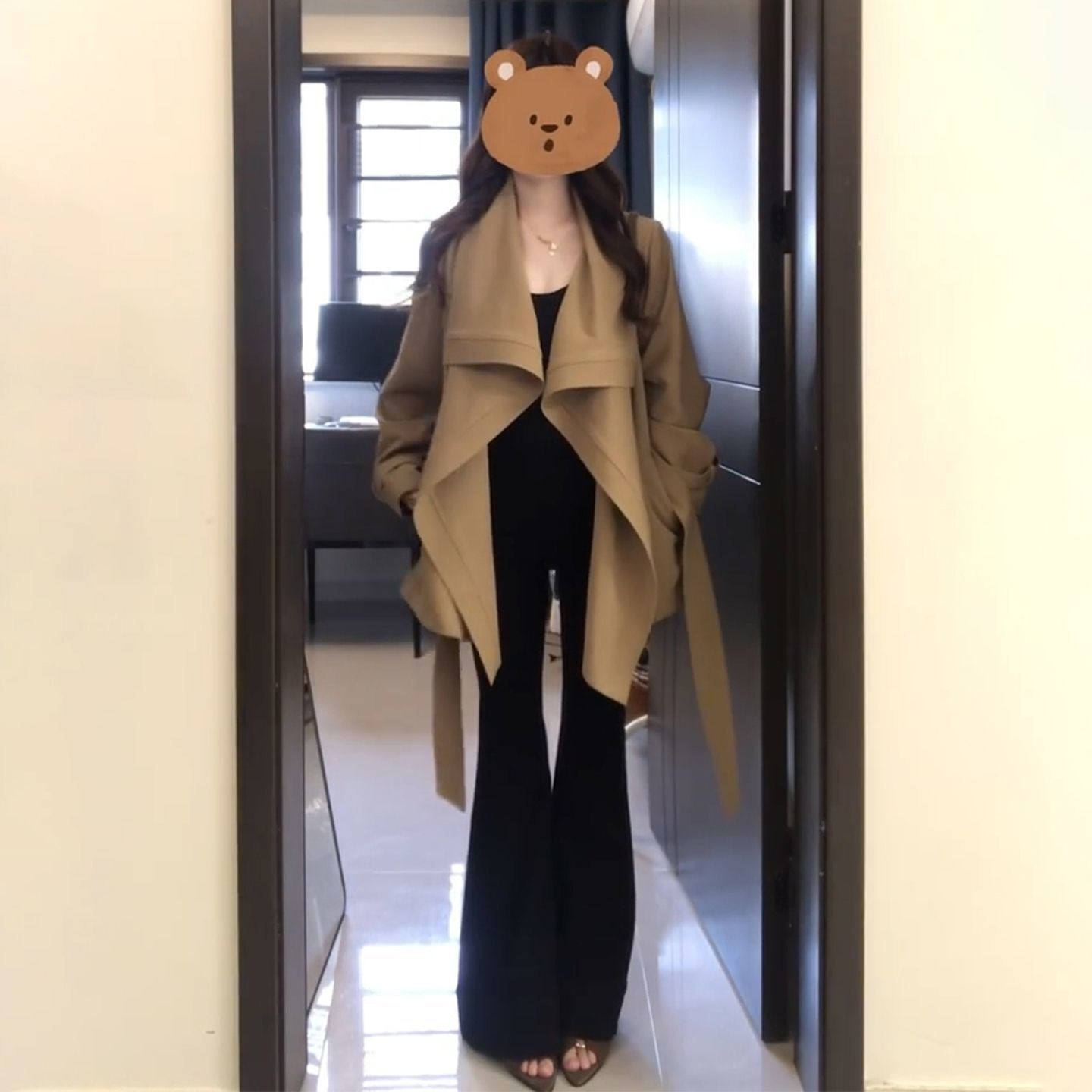波浪翻領風衣外套