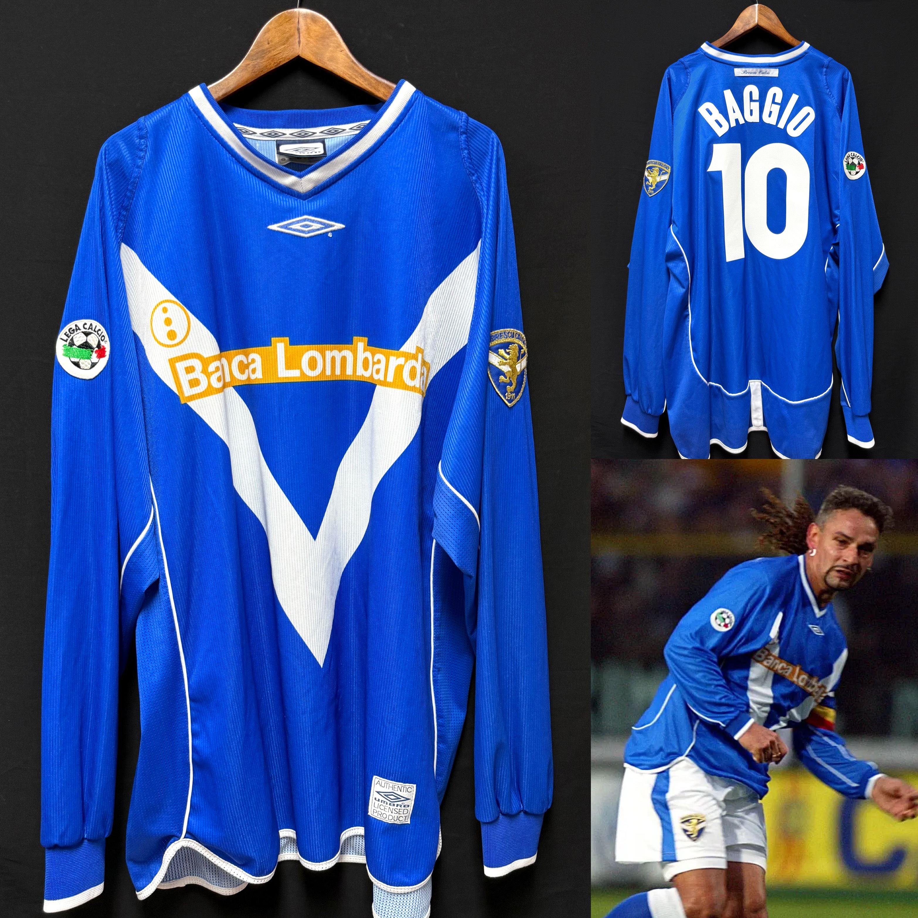 (Player Issue) Brescia 2002-2003 Umbro L/S Home Player Issue Shirt #10 BAGGIO
