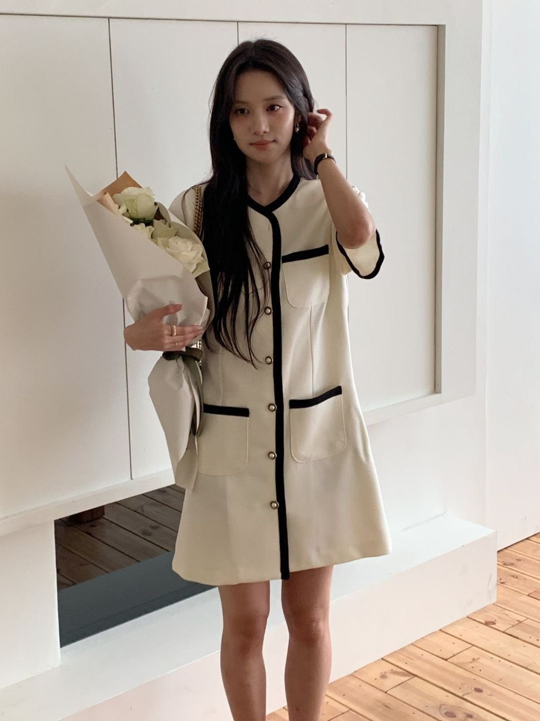 滾邊短袖小香洋裝