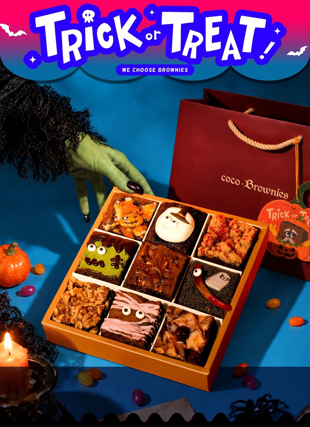 Trick or Treat! We choose brownies. 萬聖節九入布朗尼禮盒與品牌提袋