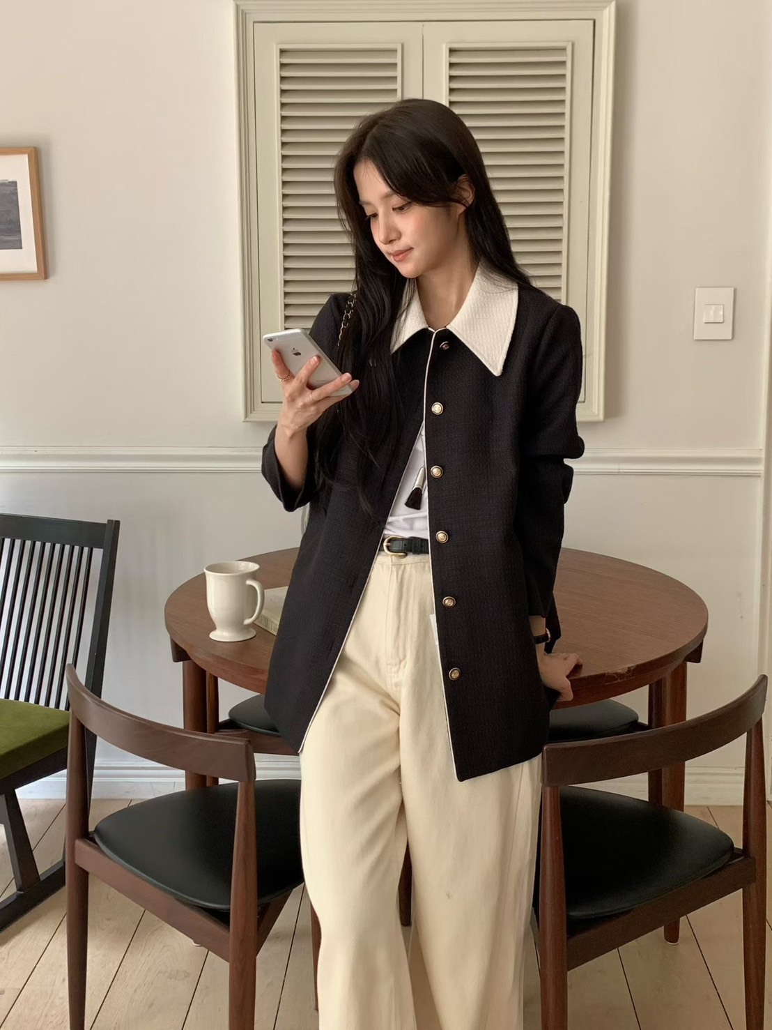 黑白配色長版西裝外套