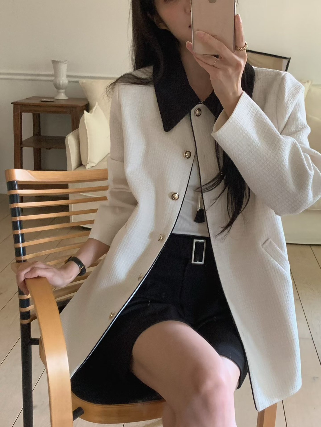 黑白配色長版西裝外套