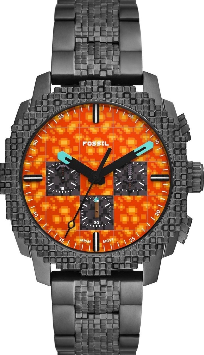 萬年鐘錶 - Fossil  美國品牌手錶 Minecraft 麥塊 The Nether 獄髓限量聯名三眼計時不鏽鋼錶帶男錶 LE1251 錶徑 : 44MM