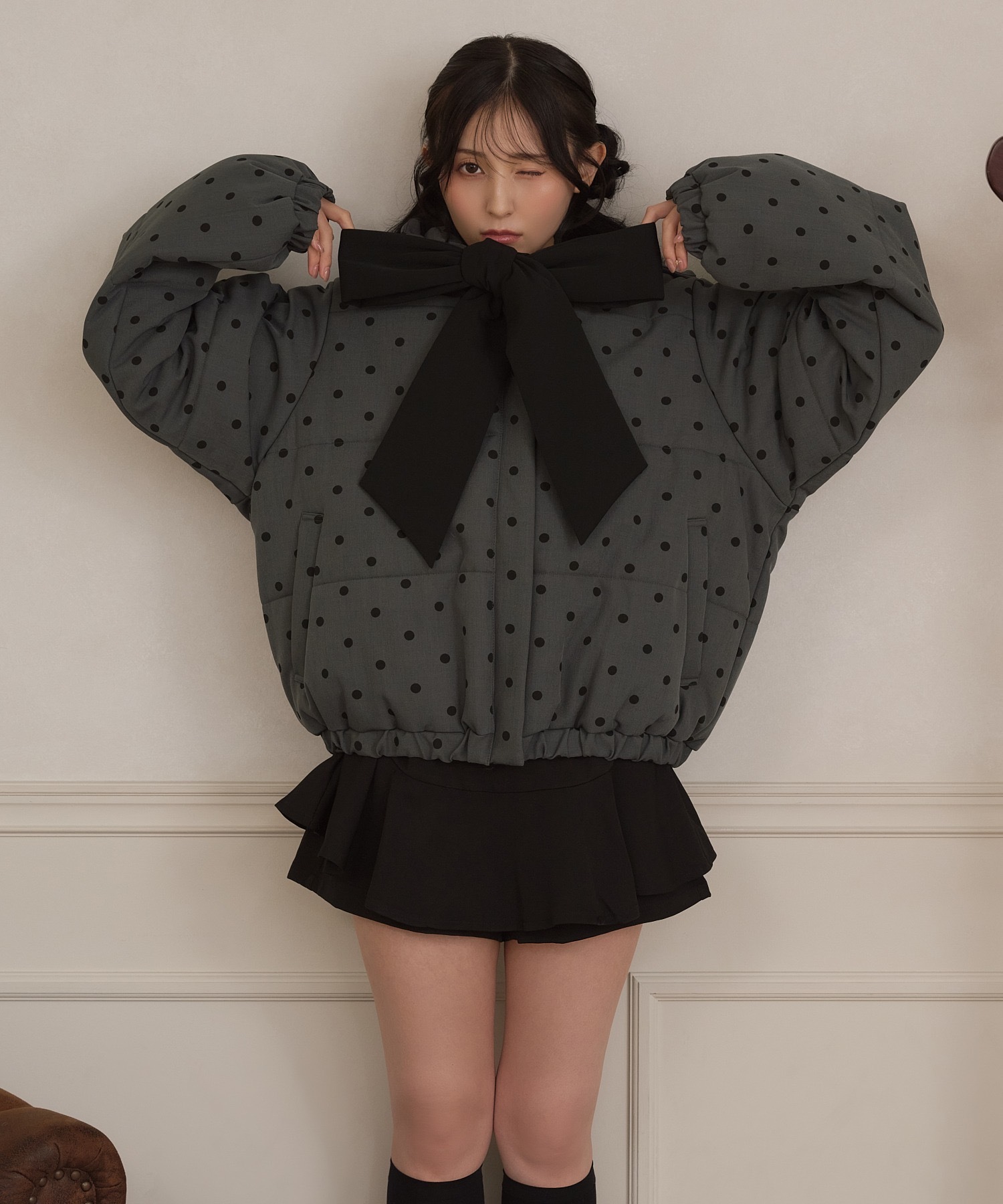日本 apres jour 復古 波點 大蝴蝶結 澎澎 鋪棉外套 三色