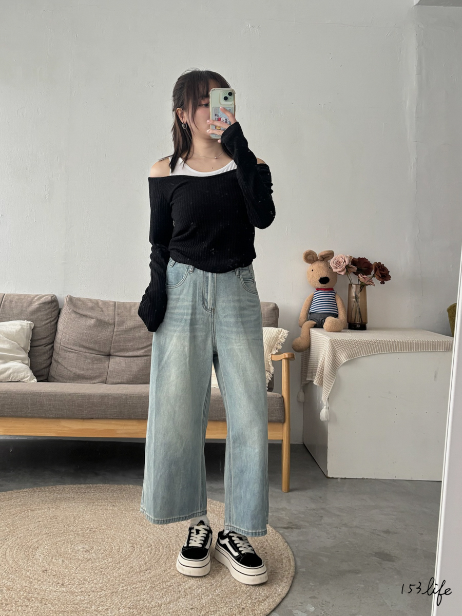小個子軟牛仔寬鬆直筒八分褲(XXS-L)