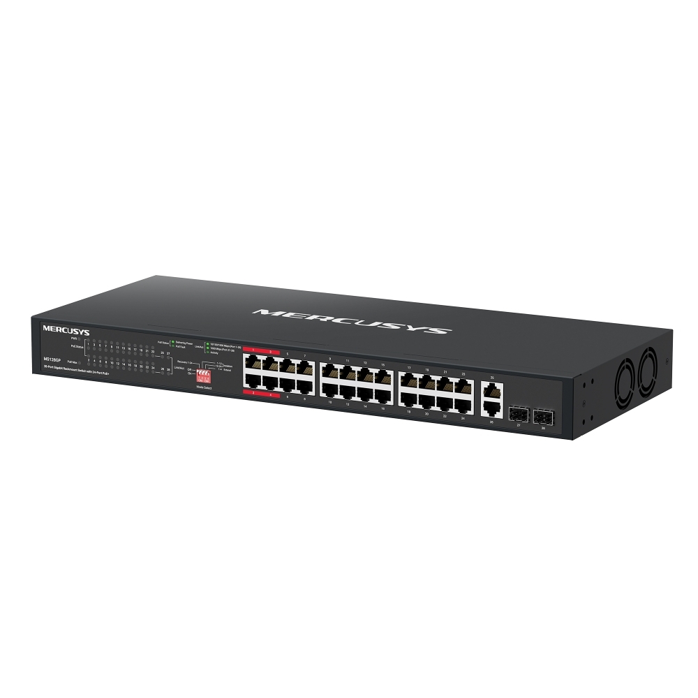 Mercusys MS128GP 28埠 Gigabit 機架式 PoE+ 交換器 (含 24埠 PoE)