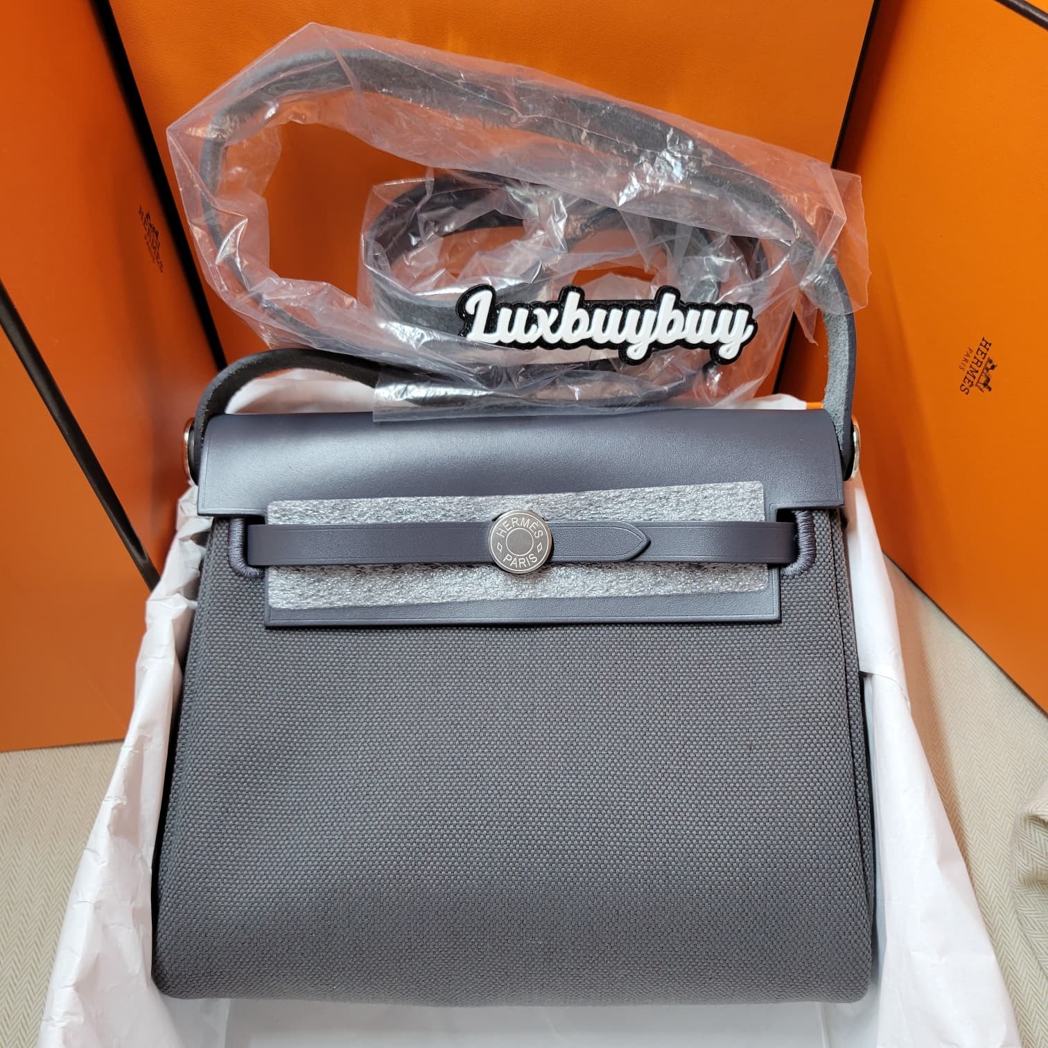HERMES mini HERBAG ZIP 20 ARDOISE/ARDOISE CK 石板灰銀扣