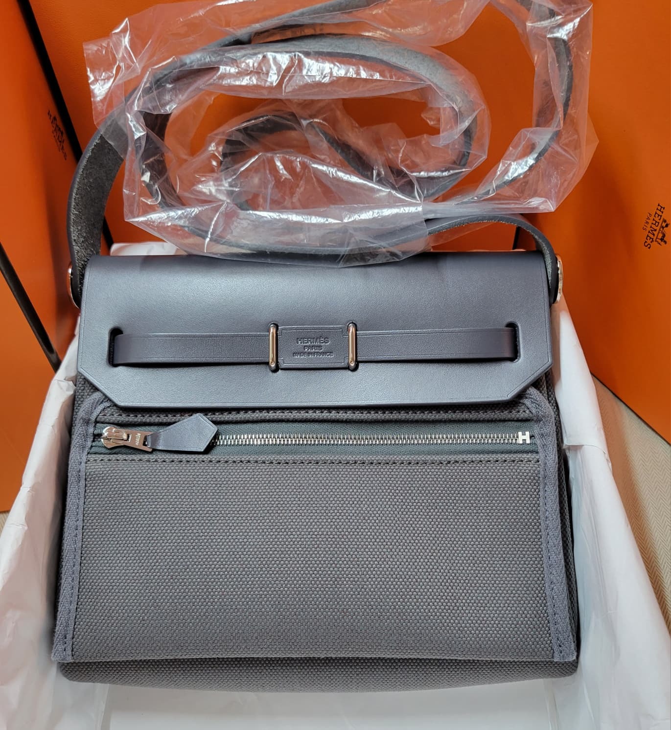 HERMES mini HERBAG ZIP 20 ARDOISE/ARDOISE CK 石板灰銀扣