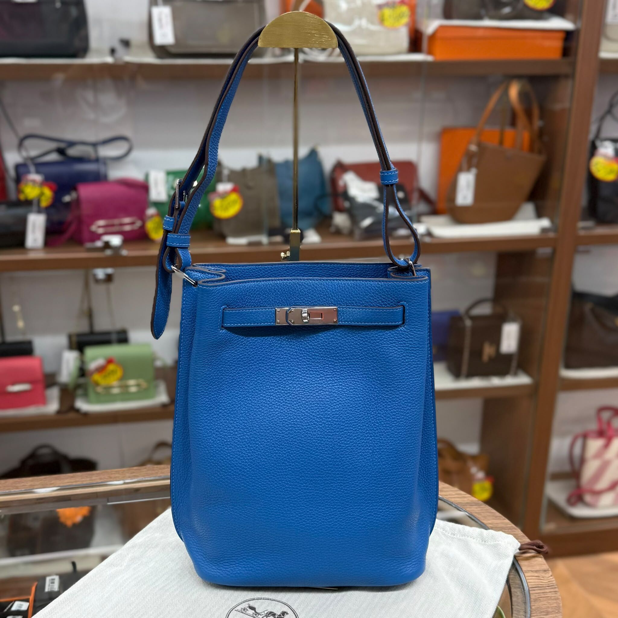 95%NEW USED HERMES SO KELLY 22 琉璃藍銀扣TOGO皮 BLUE ZELLIGE,STAMP 口O,#愛馬仕