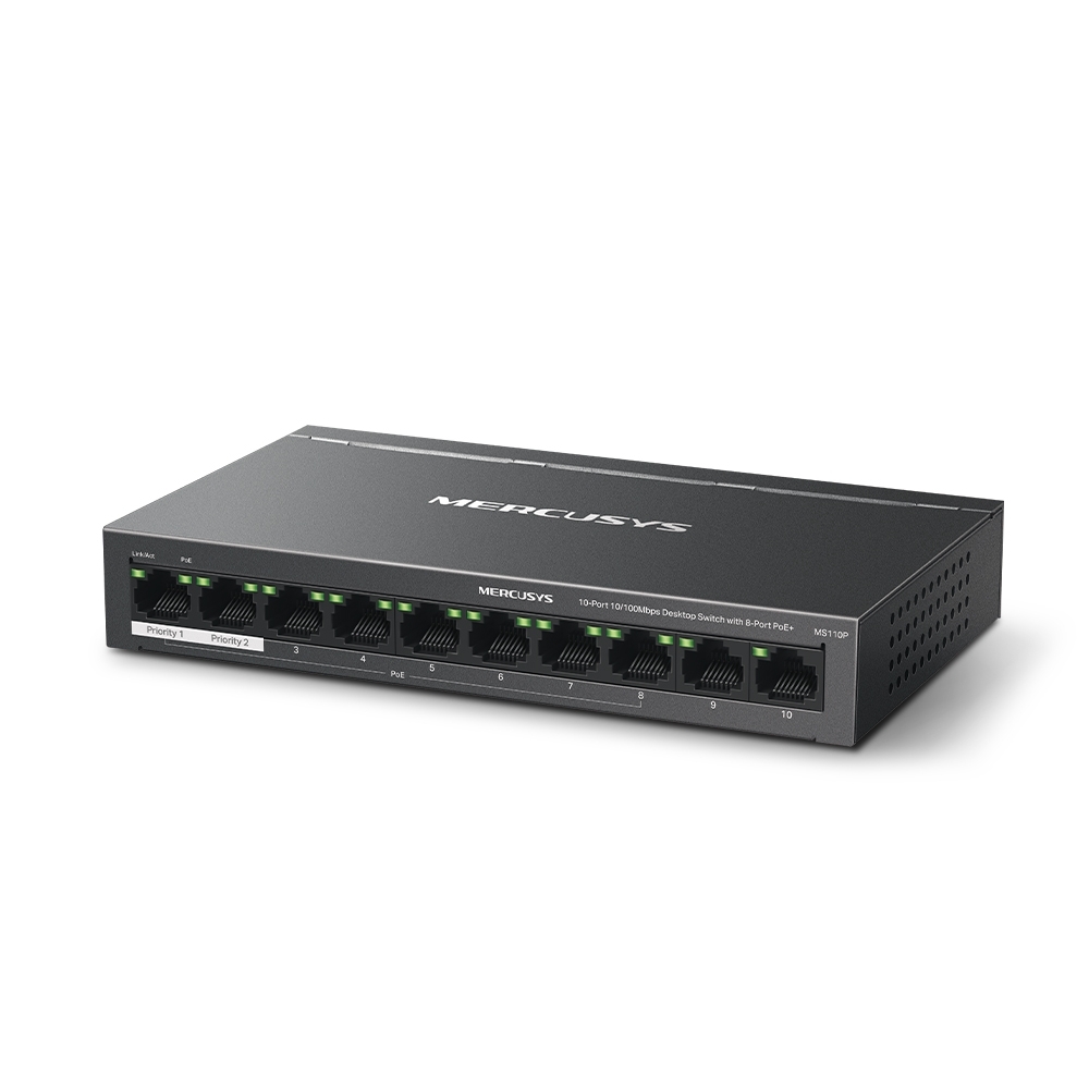 Mercusys MS110P 10埠 桌面型 PoE+ 交換器 (含 8埠 PoE)