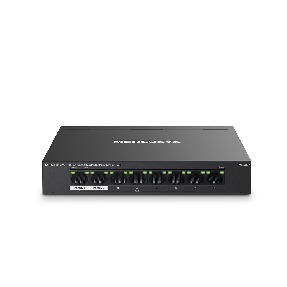 Mercusys MS108GP 8埠 Gigabit 桌面型 PoE+ 交換器 (含 7埠 PoE)