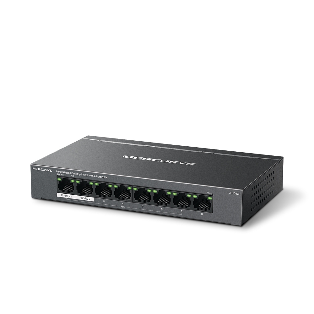 Mercusys MS108GP 8埠 Gigabit 桌面型 PoE+ 交換器 (含 7埠 PoE)