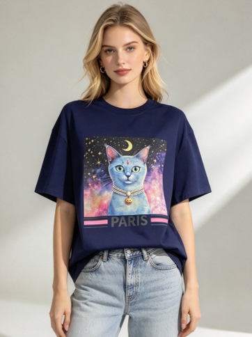 FA045 Lune de Moon Lunar Feline Tee 夢幻星空藍眼貓咪印花
