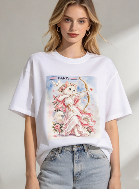 FA044 Lune de Moon Cupid Feline Tee 丘比特貓咪印花