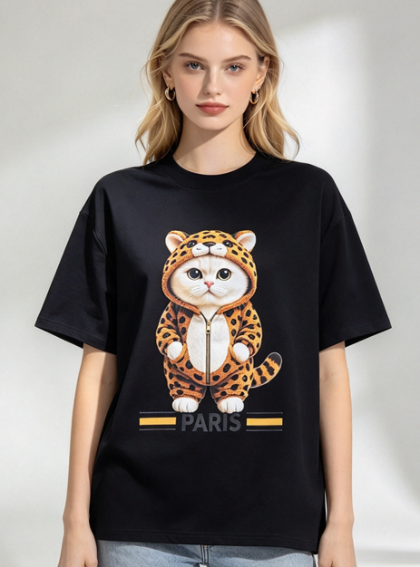 FA043 Lune de Moon Leopard Kitten Tee 豹紋連身衣貓咪印花