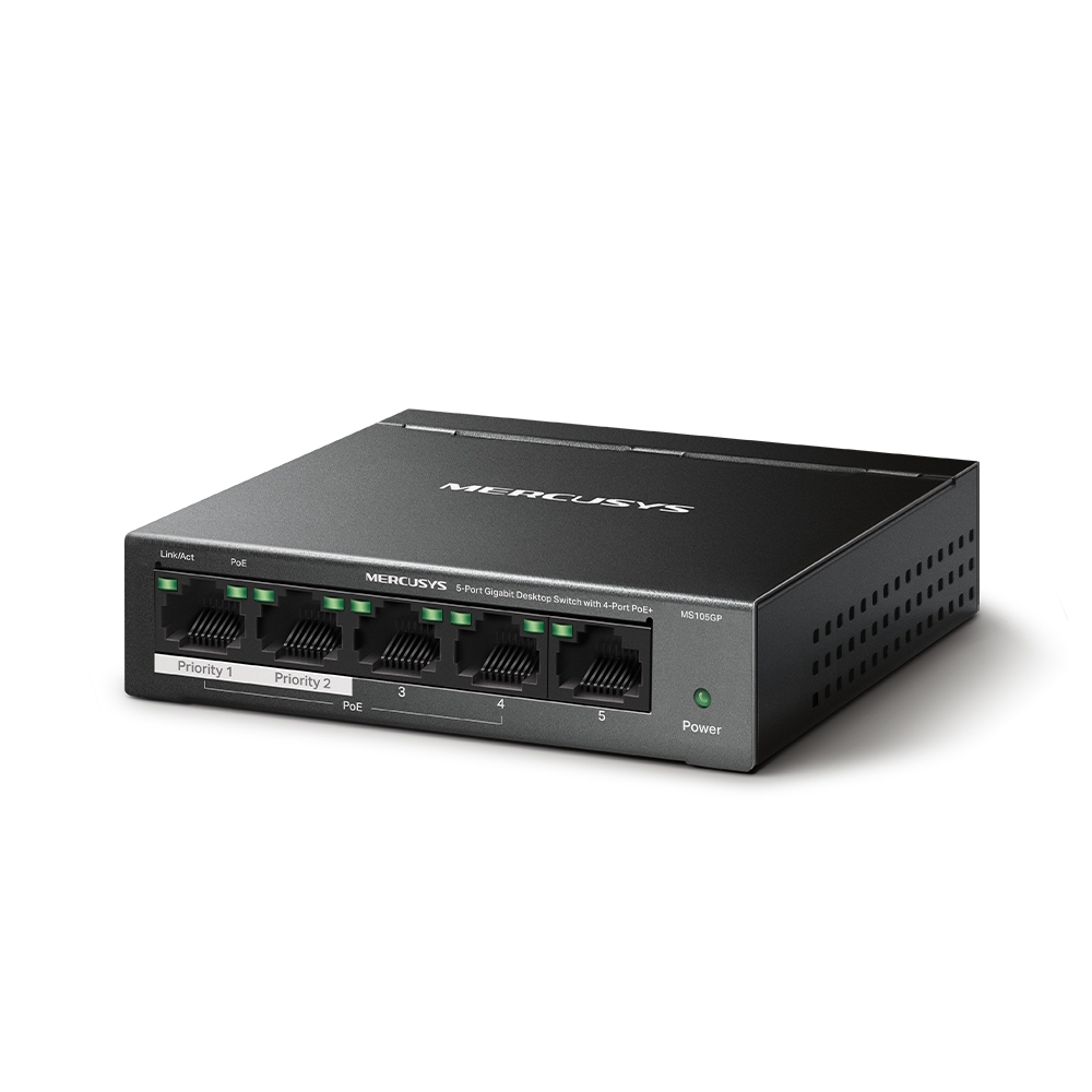 Mercusys MS105GP 5埠 Gigabit 桌面型 PoE+ 交換器 (含 4埠 PoE)