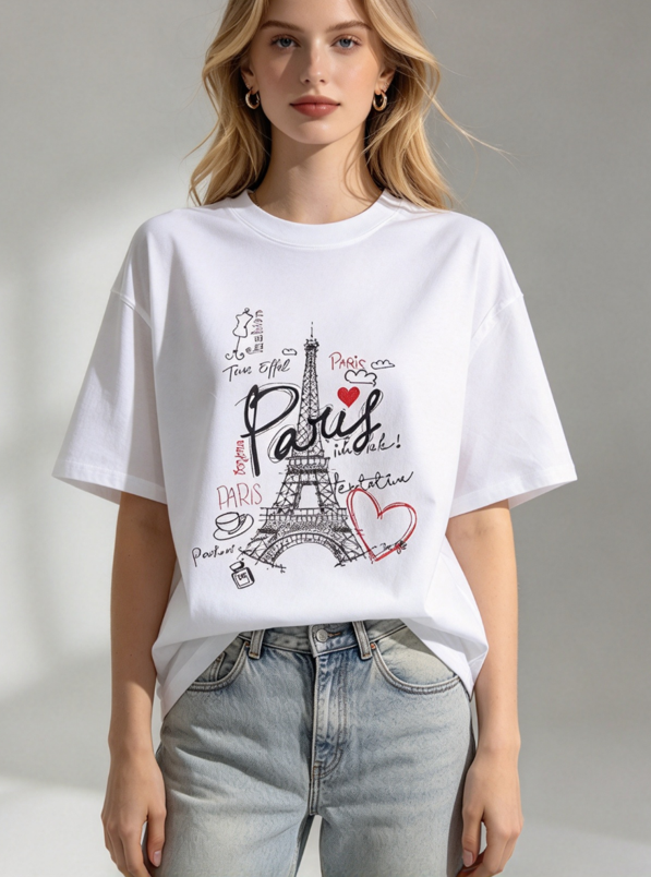 FA039 Lune de Moon Paris Sketchbook Graphic Tee 獨家款 巴黎鐵塔愛心塗鴉印花