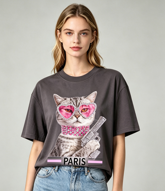 FA038 Lune de Moon Heart-Shade Diamond Kitty Tee 獨家款 特務俏嬌喵