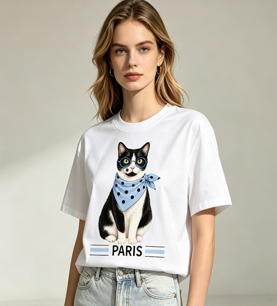 FA037 Lune de Moon Cool Polka Dot Kitty Tee 獨家款 法式點點絲巾喵星人