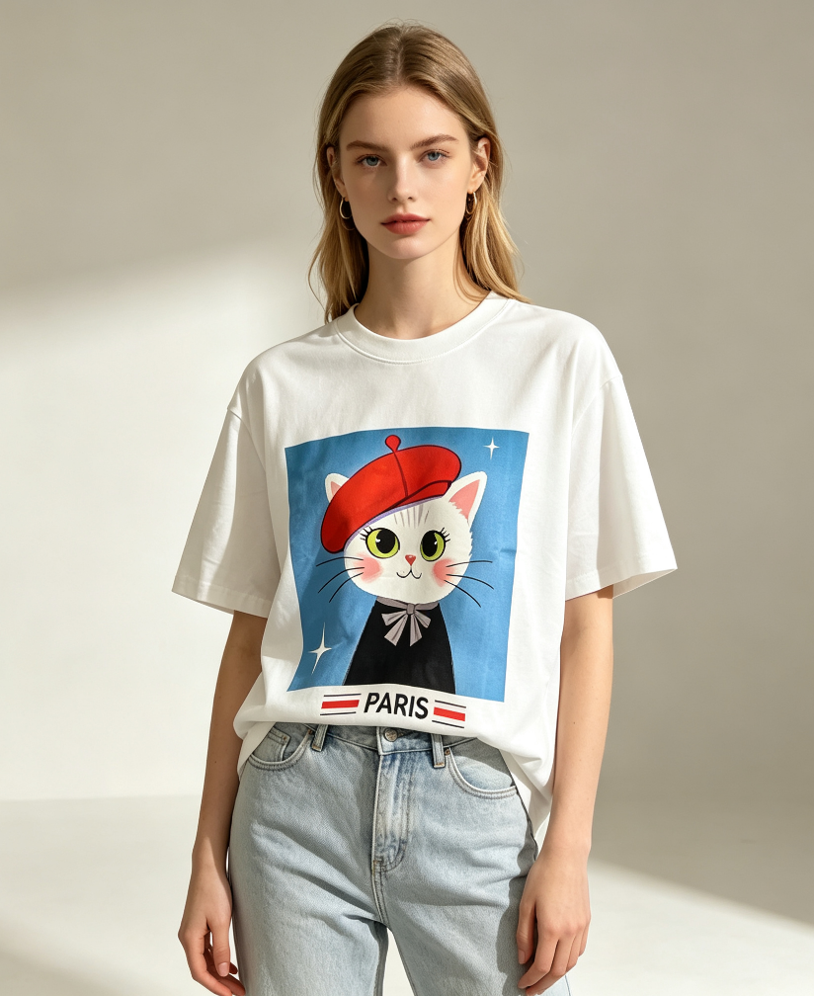 FA030 Lune de Moon Beret Kitty Graphic Tee 文藝喵星人