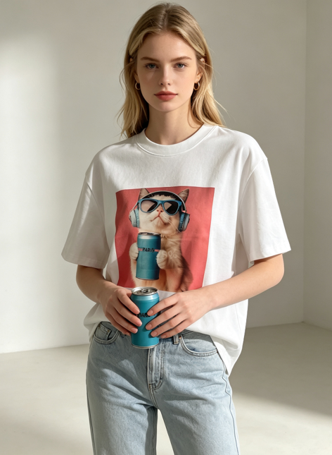 FA029 Lune de Moon Headphone Cat Graphic Tee 街頭音樂喵星人