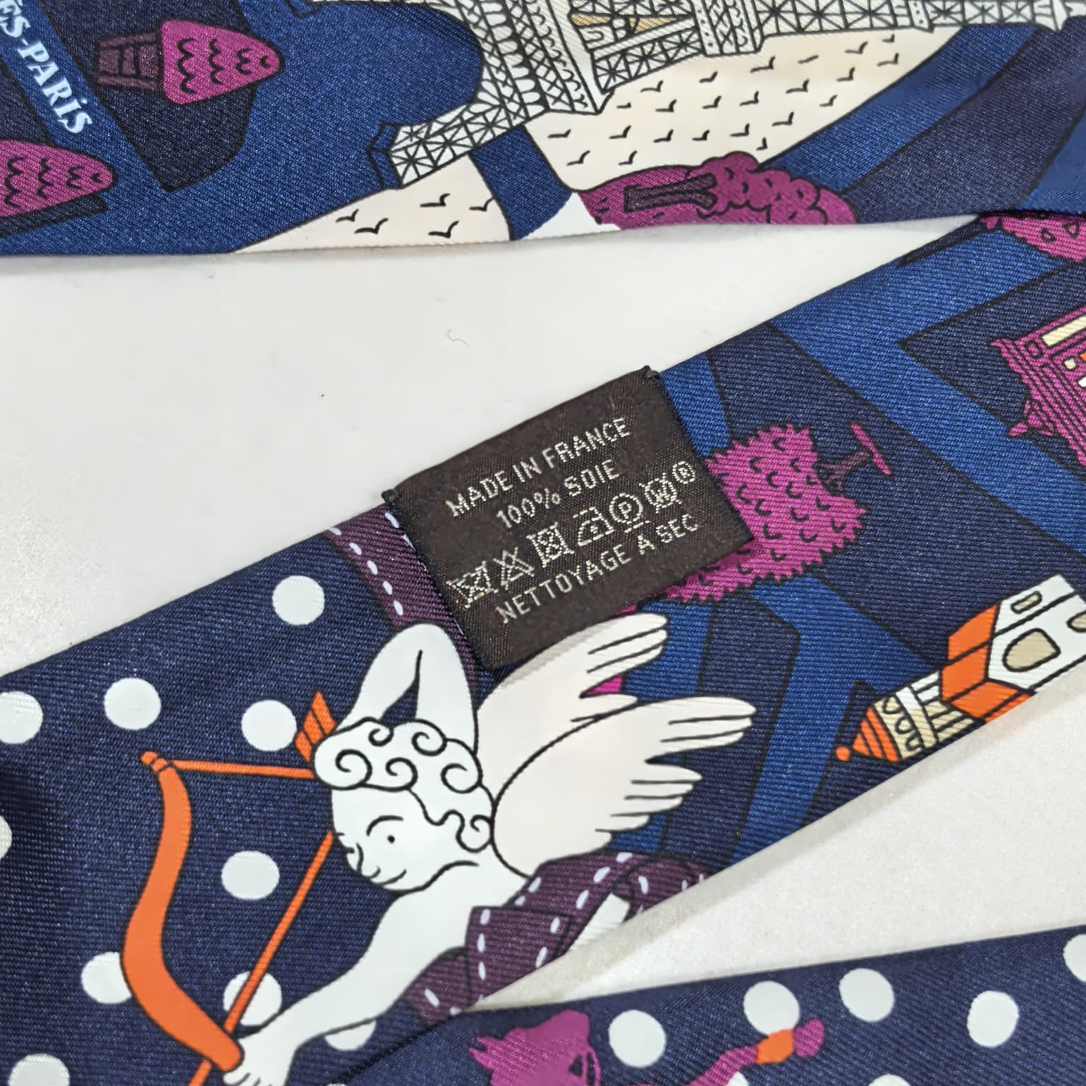 全新HERMES TWILLY絲巾 深藍色/白色波點 #BRAND NEW #香榭站正品