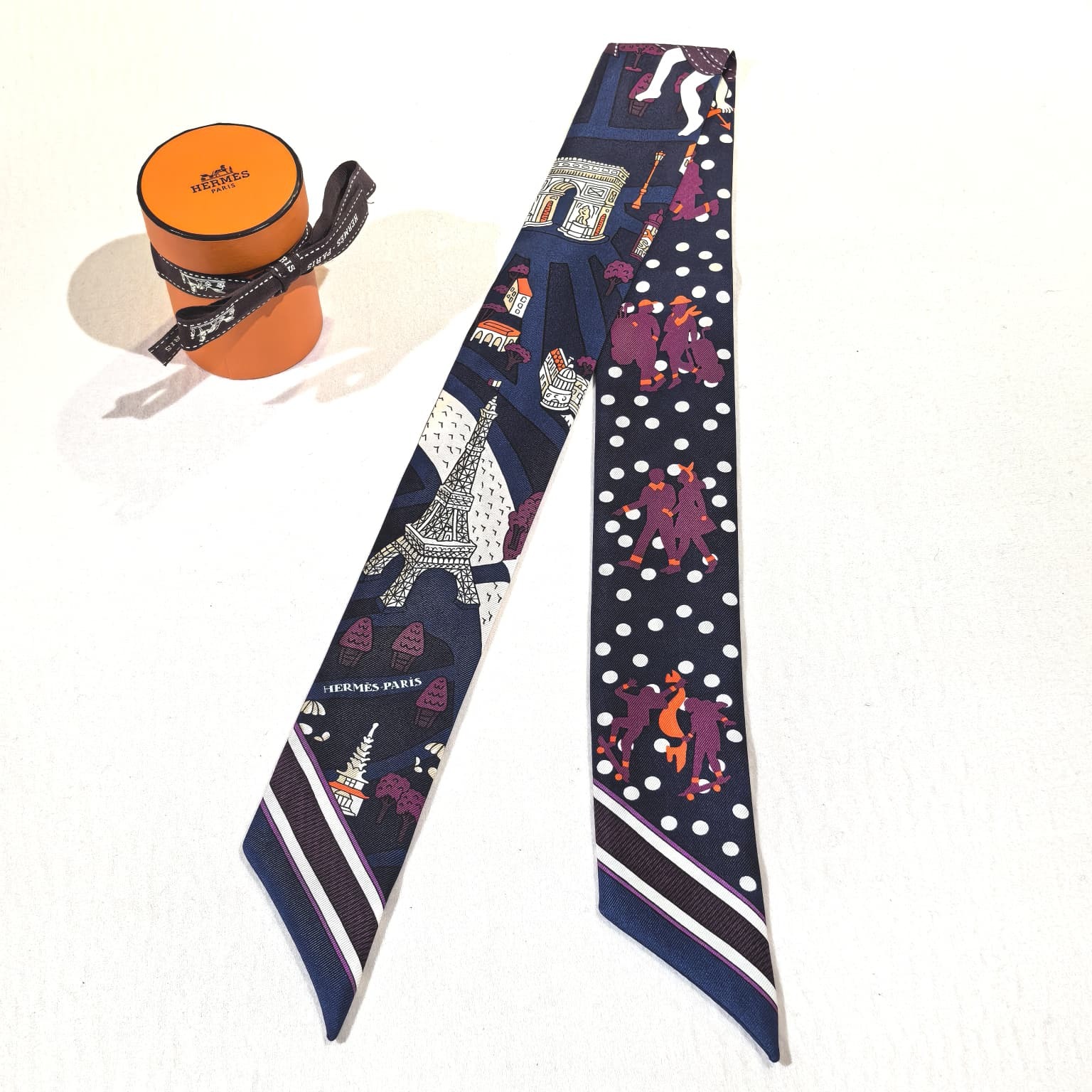 全新HERMES TWILLY絲巾 深藍色/白色波點 #BRAND NEW #香榭站正品