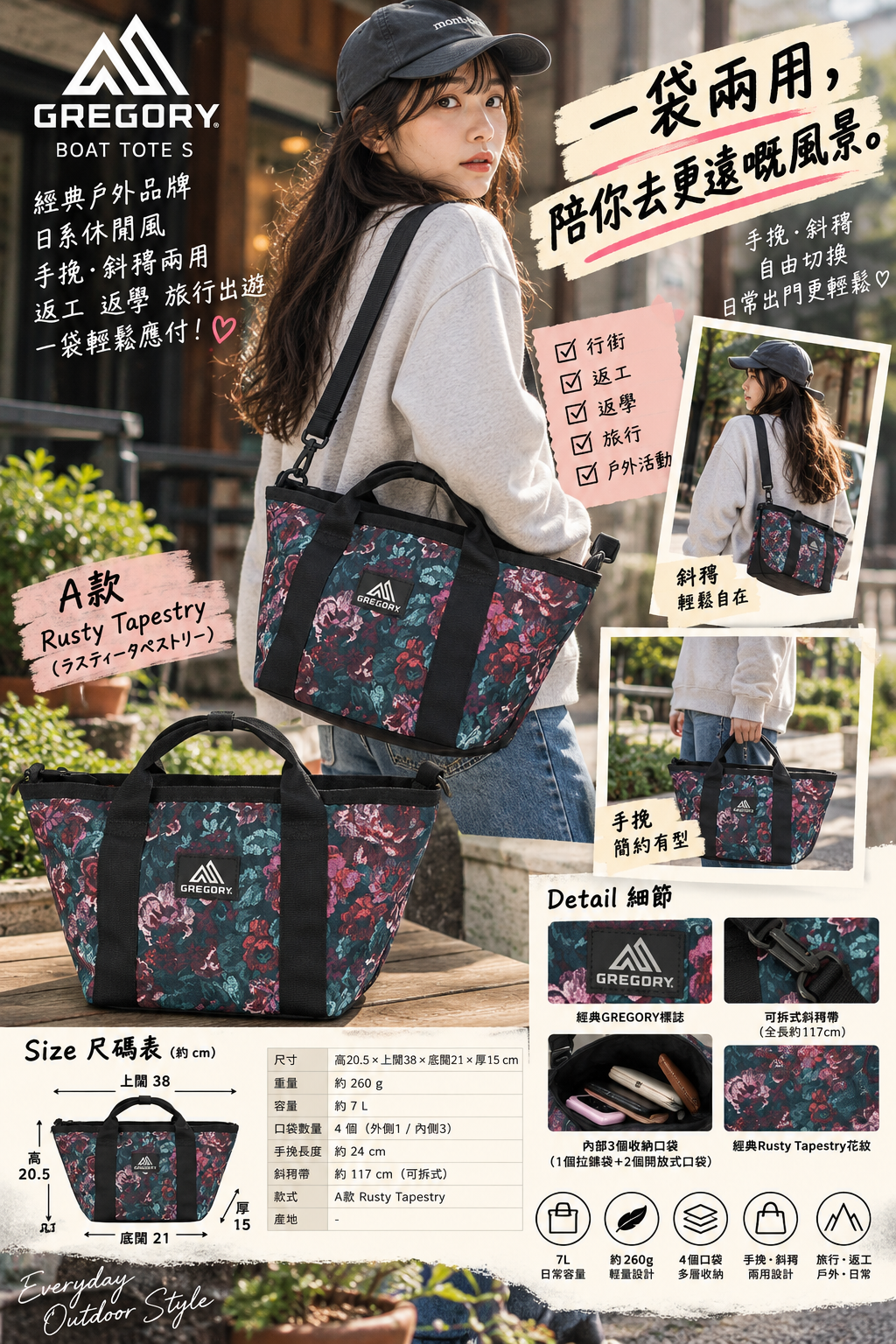 【預購】J092809 GREGORY｜Boat Tote S 兩用手挽／斜孭袋