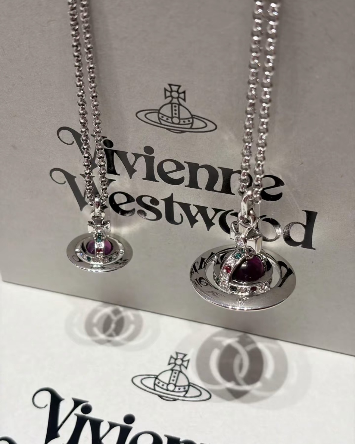 Vivienne Westwood 西太后 New tiny Orb 土星 透明 紫星球 水鑽 銀色 項鍊