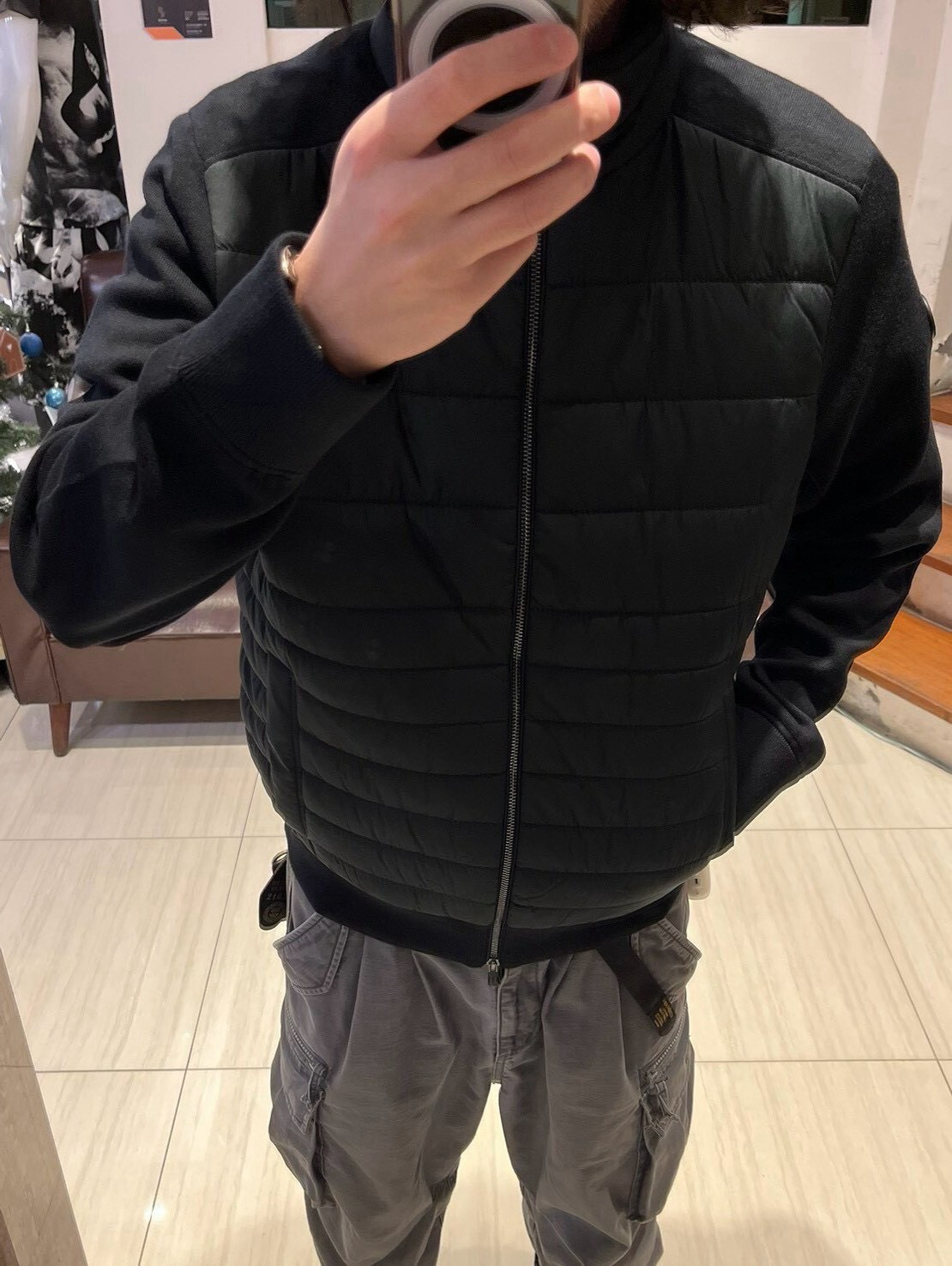 BOSS 胸前鋪棉拼接毛呢夾克外套