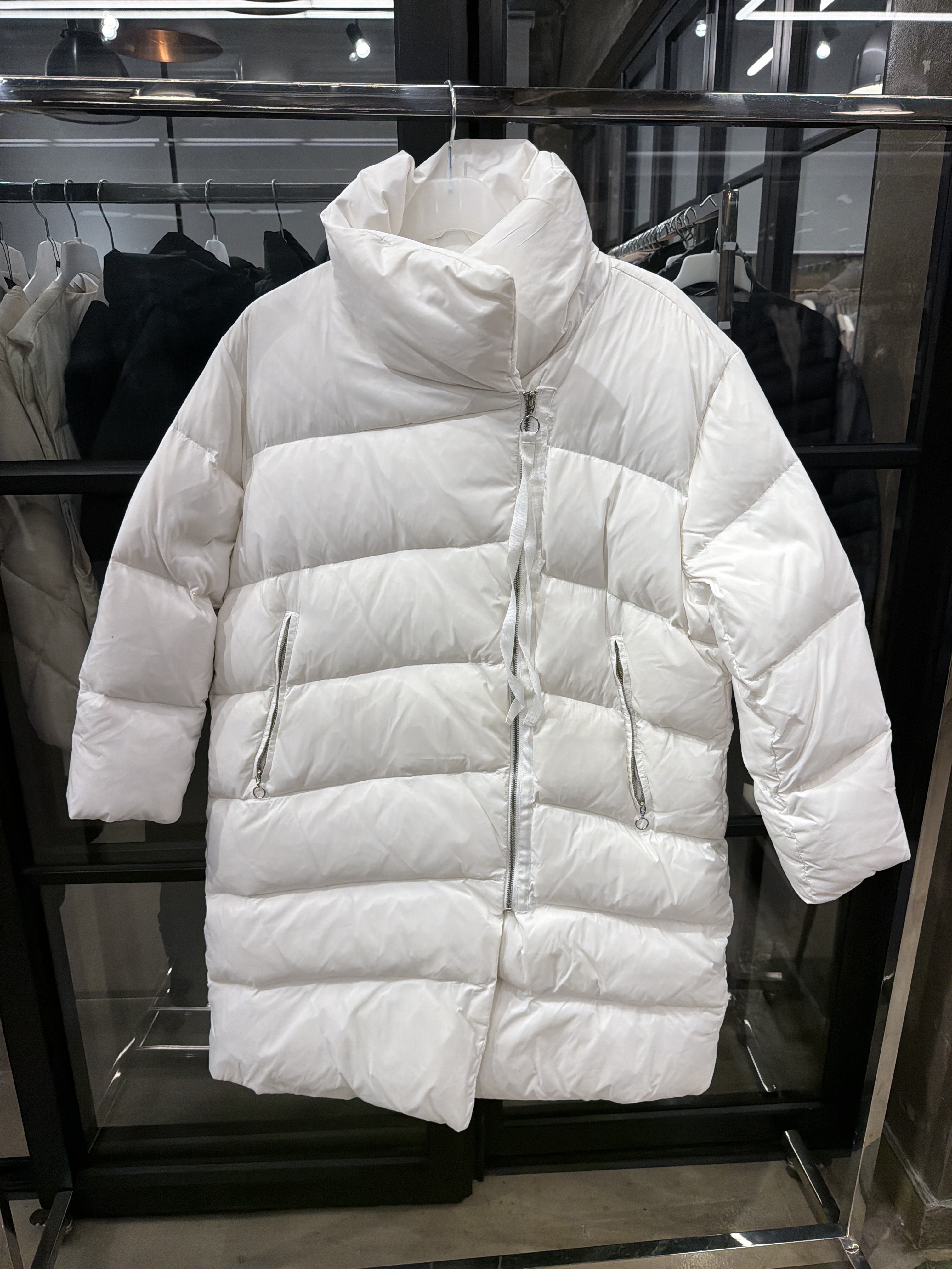 WG75 韓國有帽拉鏈鴨絨長外套-米白色 WHITE (BL 1808)