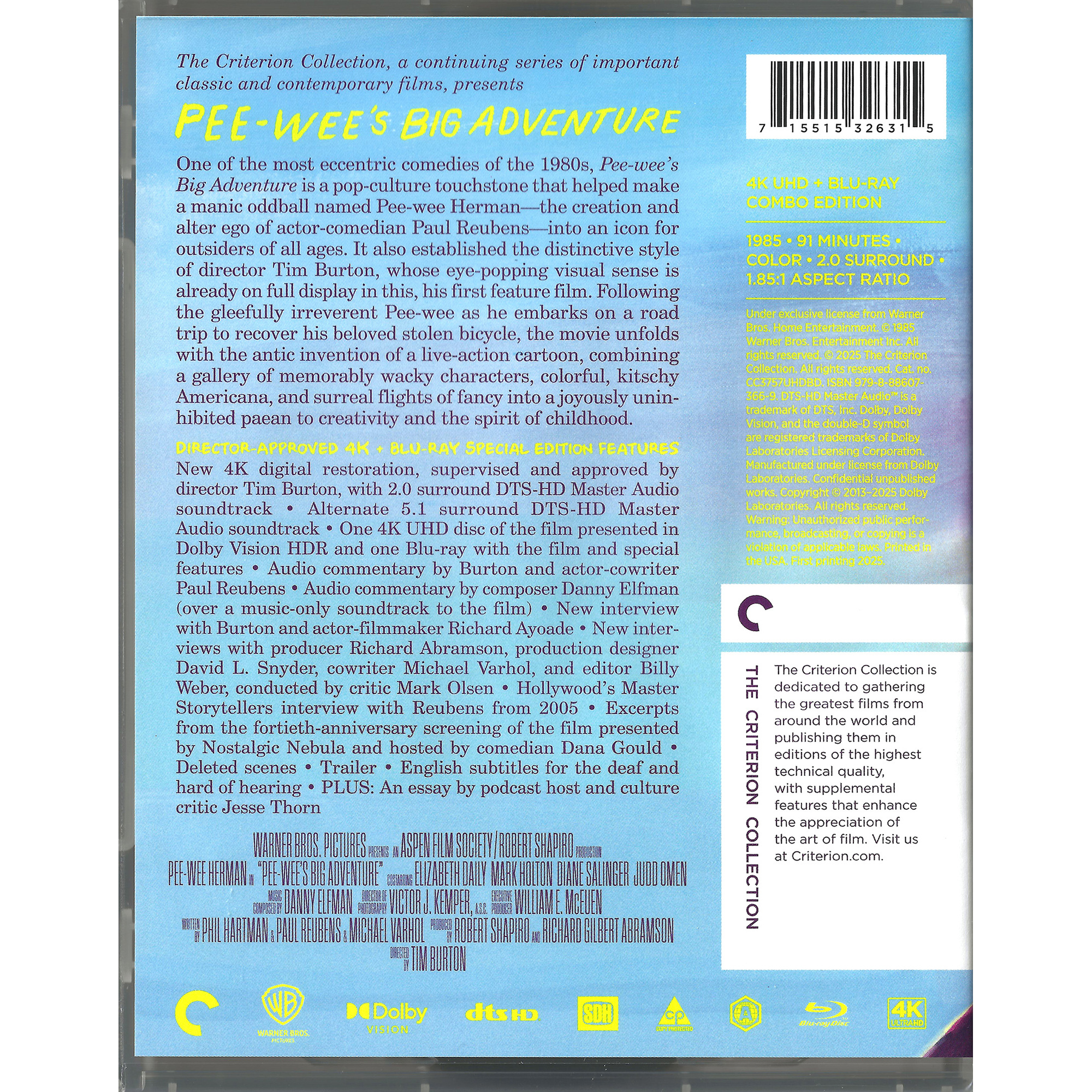 Pee-wee's Big Adventure (1985) (4K Ultra HD + Blu-ray) (US Version) [No Chinese Subtitle]