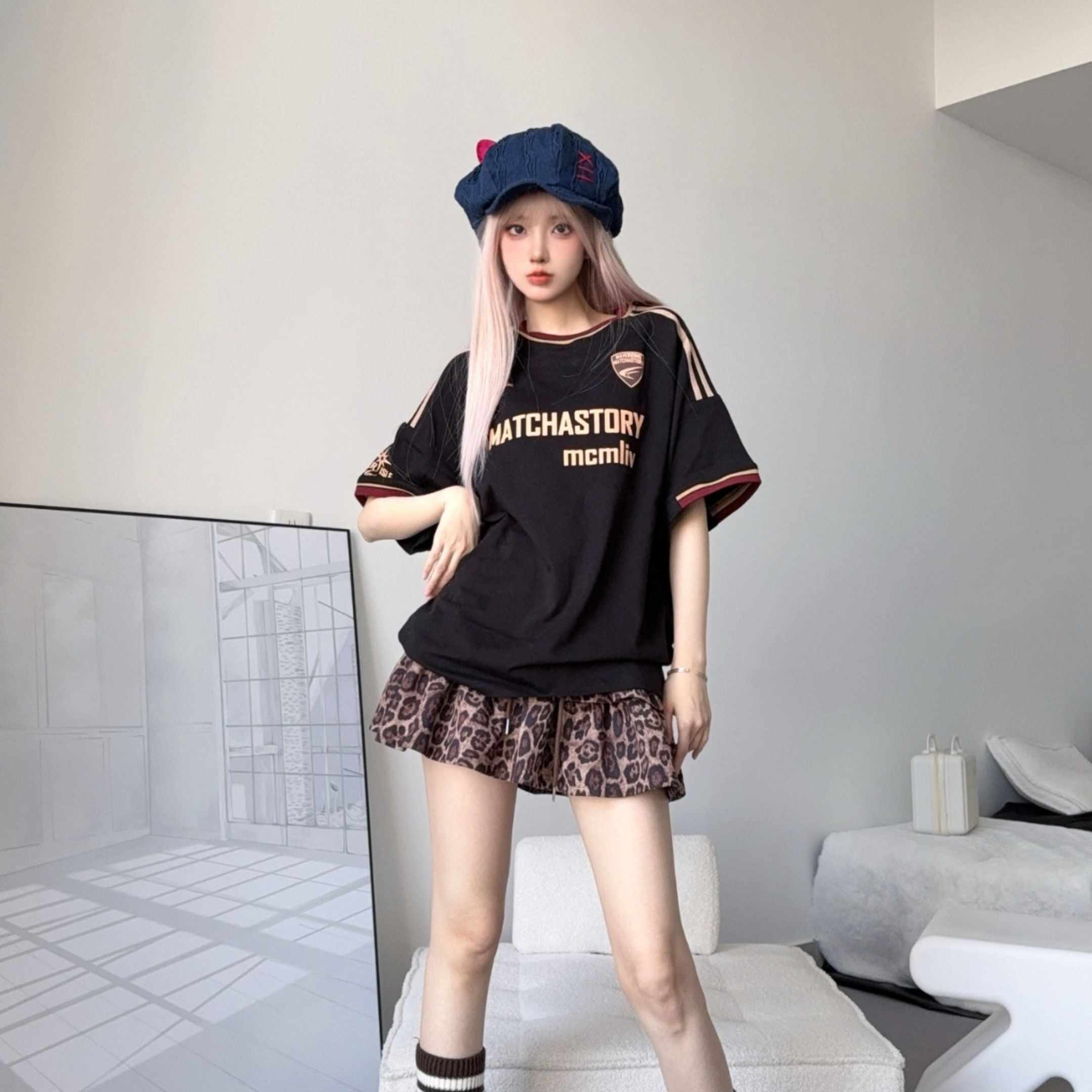 NICEDAY 服飾 代購 MATCHA STORY 抹茶 足球風 短袖 上衣 TEE 內搭 黑 白 運動風 M25721702