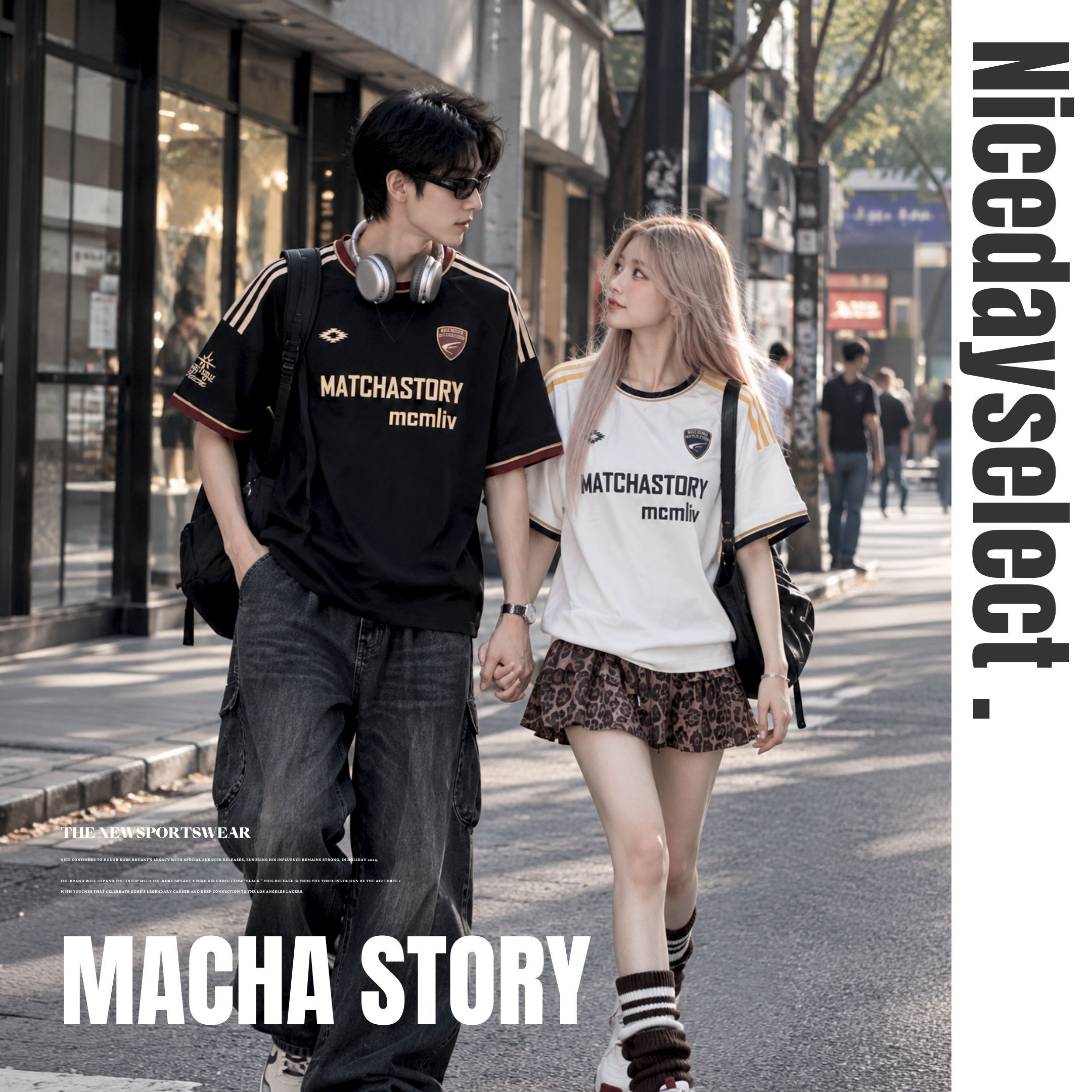 NICEDAY 服飾 代購 MATCHA STORY 抹茶 足球風 短袖 上衣 TEE 內搭 黑 白 運動風 M25721702