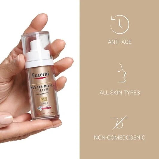 德國 Eucerin 優色林 Hyaluron-Filler + Elasticity 3D Serum 30ml【正品】精緻彈性3D精華｜淡化老年斑・充盈深層皺紋・提升彈性・熟齡抗老精華