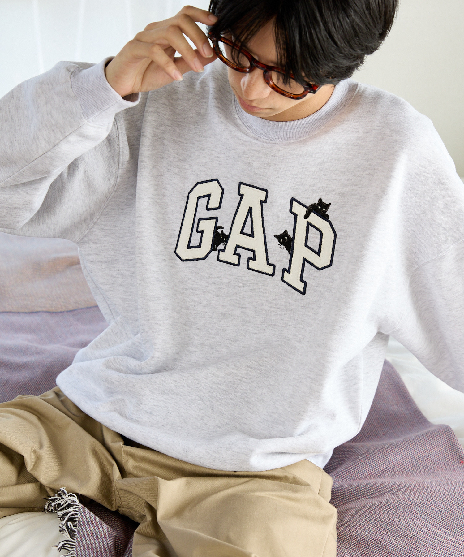 日本 PUBLUX × GAP 拱形Logo 貓咪 刺繡 抓絨 大學T 四色