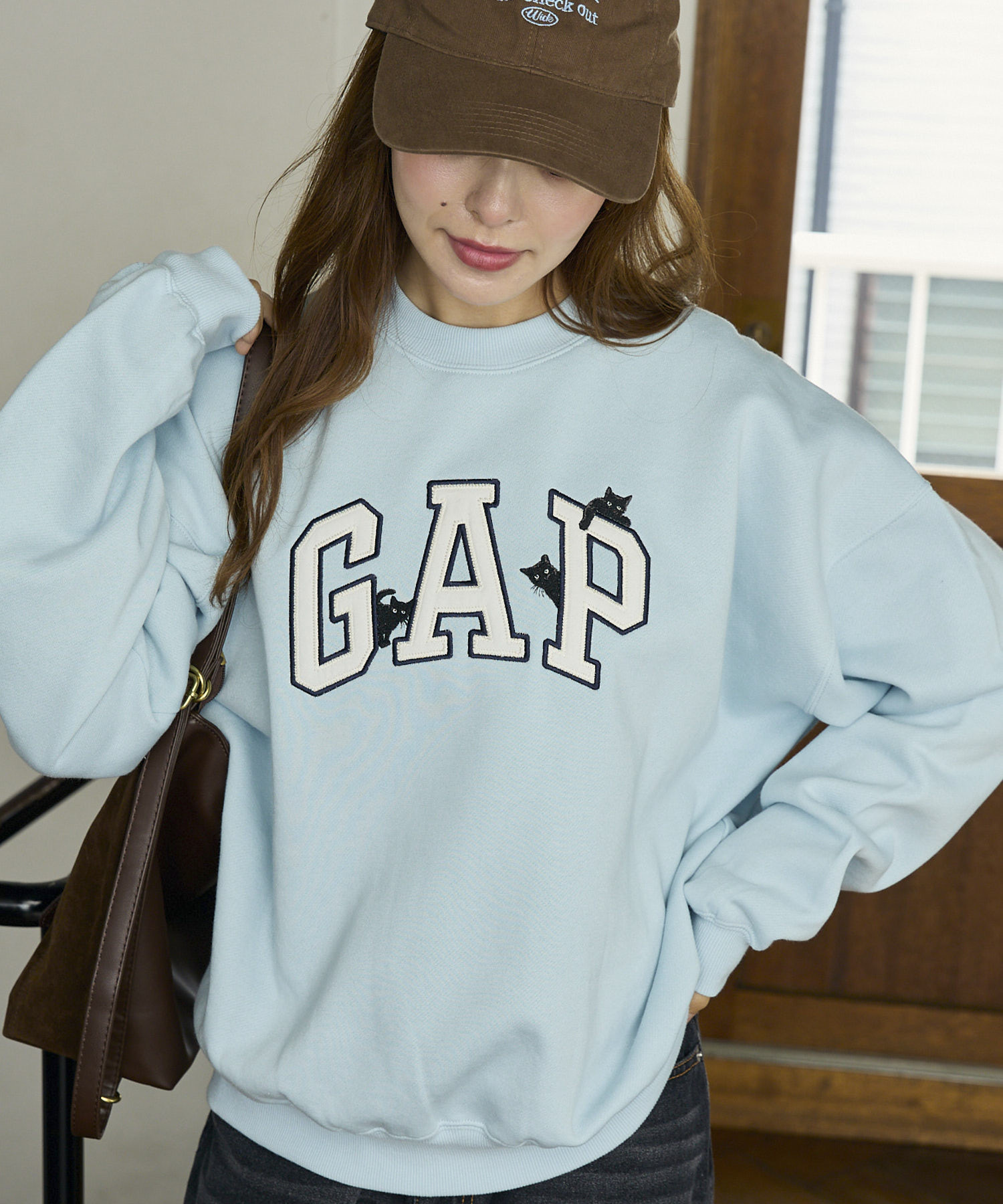 日本 PUBLUX × GAP 拱形Logo 貓咪 刺繡 抓絨 大學T 四色