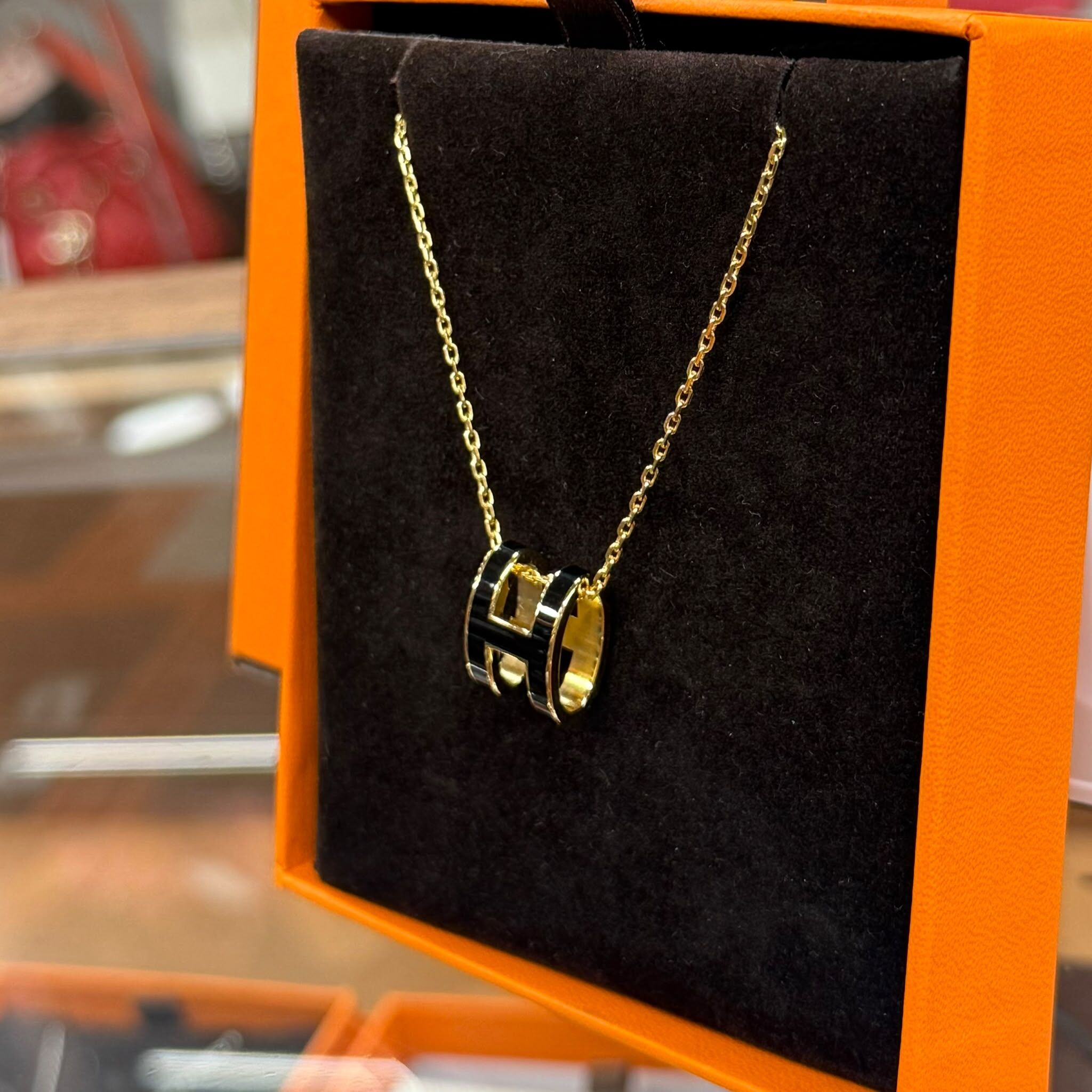 全新閑置品 HERMES NECKLACE 大POP H 黑x金 #愛馬仕項鏈